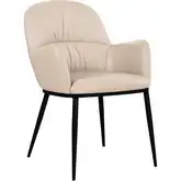 Kora Dining Arm Chair in Light Mocha Leather & Steel (Set of 2)